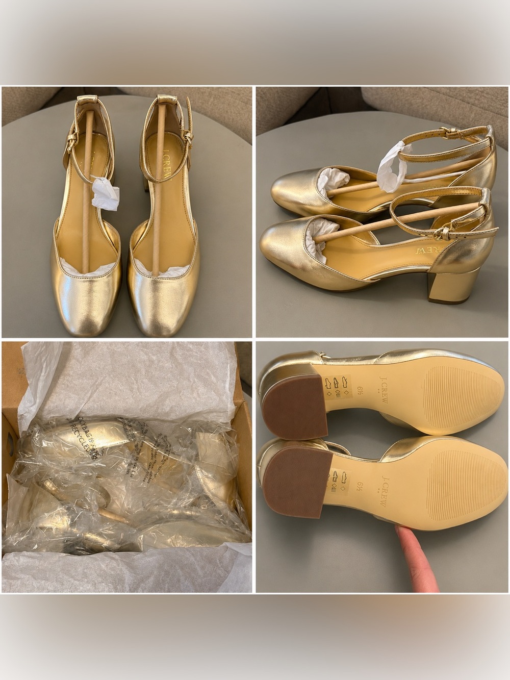 J. Crew Metallic Gold Ankle-Strap Block Heels